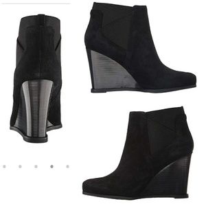 TAHARI | Cora Suede Black Wedge Booties.  {NWOB}